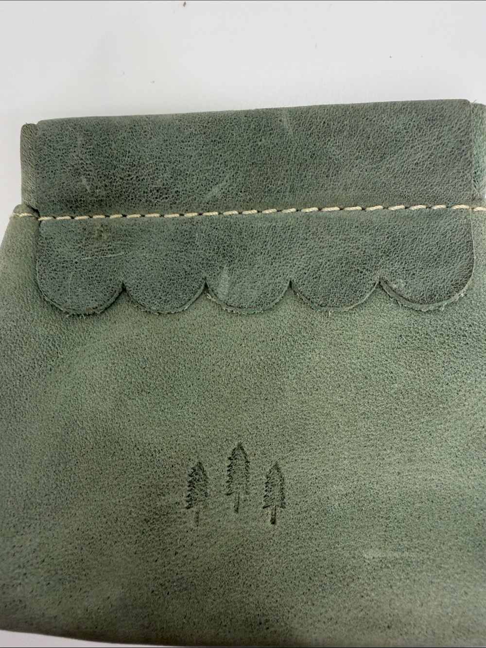Portland Sueded Leather Pouch Green Leather Scallop-Trim top closesure - Picture 9 of 9